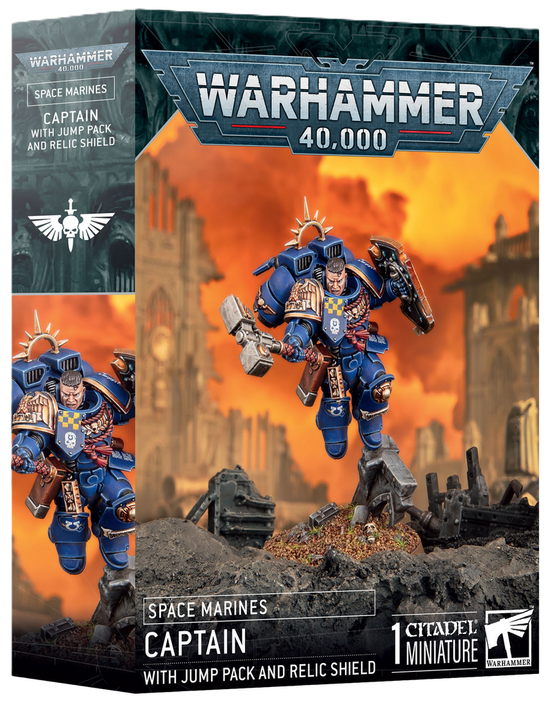 games workshop space marines captain with jump pack  relic shield