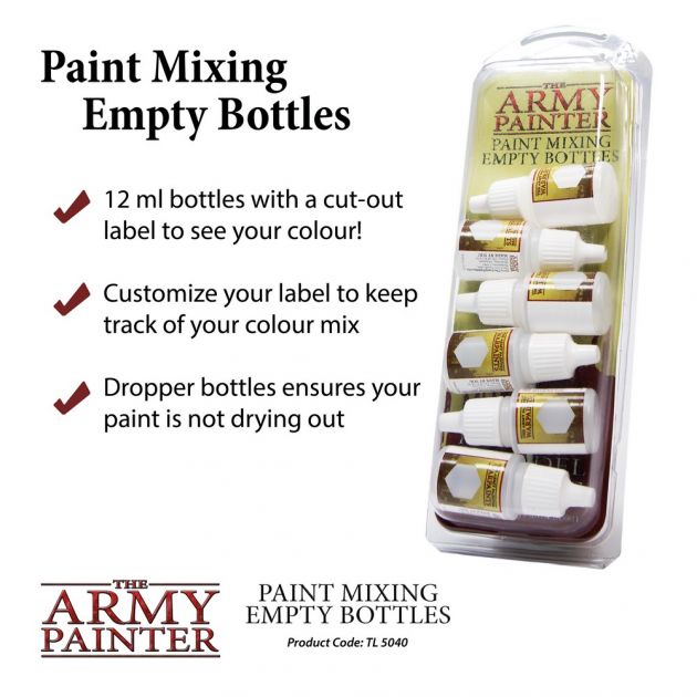 army painter paint mixing empty bottles
