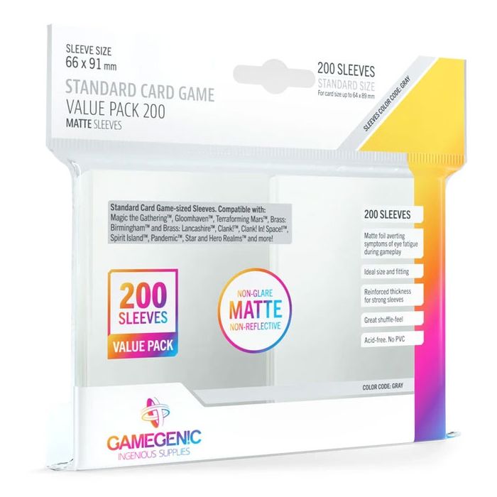 Gamegenic MATTE Standard Card Game Sleeves (Value Pack) 66 X 91 mm (200 Ct.)